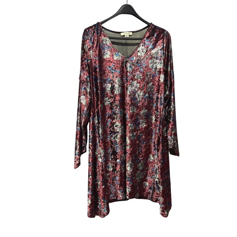 Simply Noelle Womens Burgundy Velvet Floral‎ Cold Shoulder Tunic Dress Size S/M